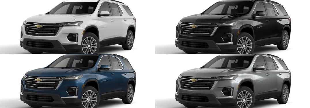 2023 Chevy Traverse Color Options - White, Black, Blue and Gray