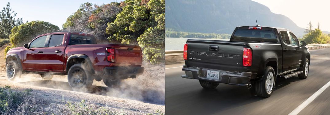  Red 2023 Chevy Colorado and Black 2022 Chevy Colorado Rear Exterior