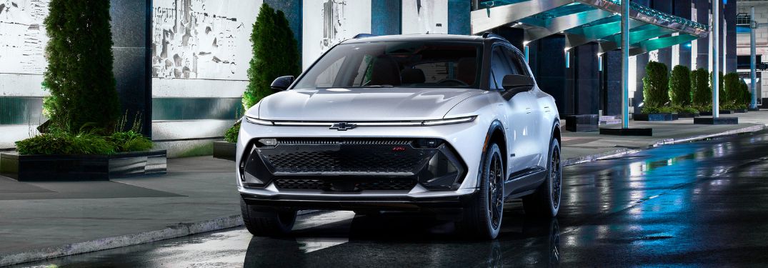 White 2024 Chevy Equinox EV Front Exterior on City Street
