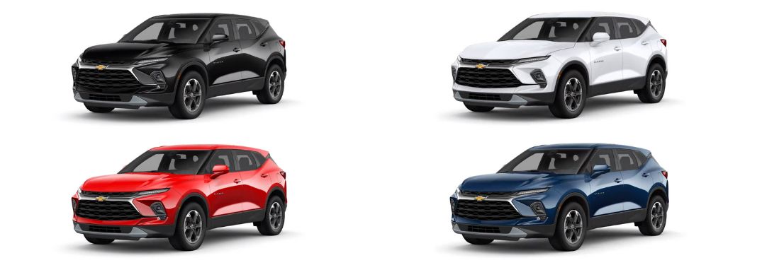 2023 Chevy Blazer Exterior Color Options Black, Summit White, Red Hot and Blue Glow Metallic