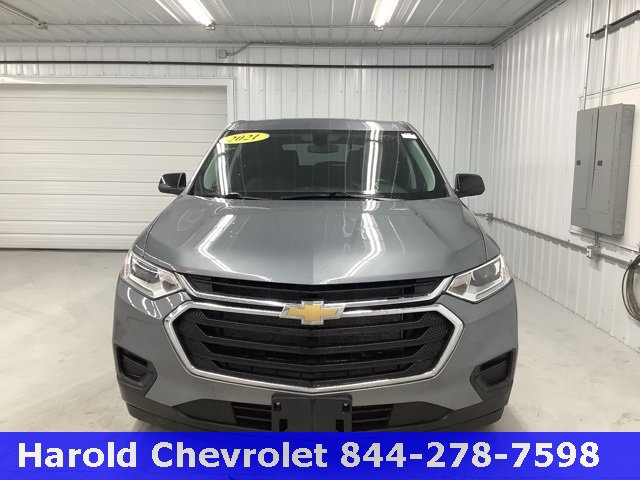 Used 2021 Chevrolet Traverse LS with VIN 1GNEVFKW5MJ145683 for sale in Angola, IN