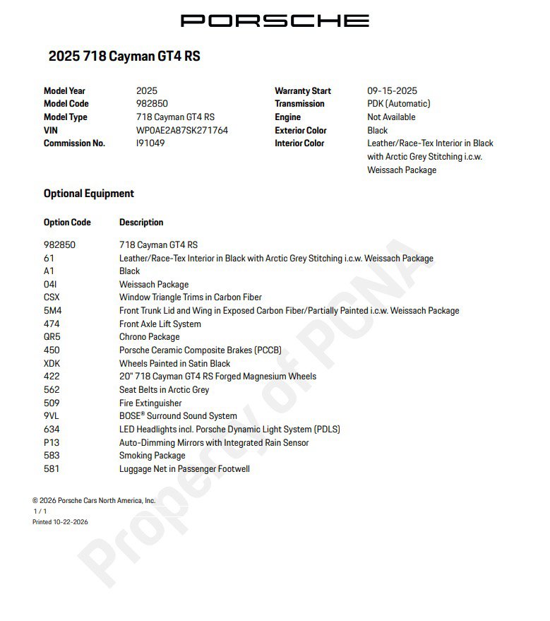 Certified 2025 Porsche 718 Cayman GT4 RS Coupe