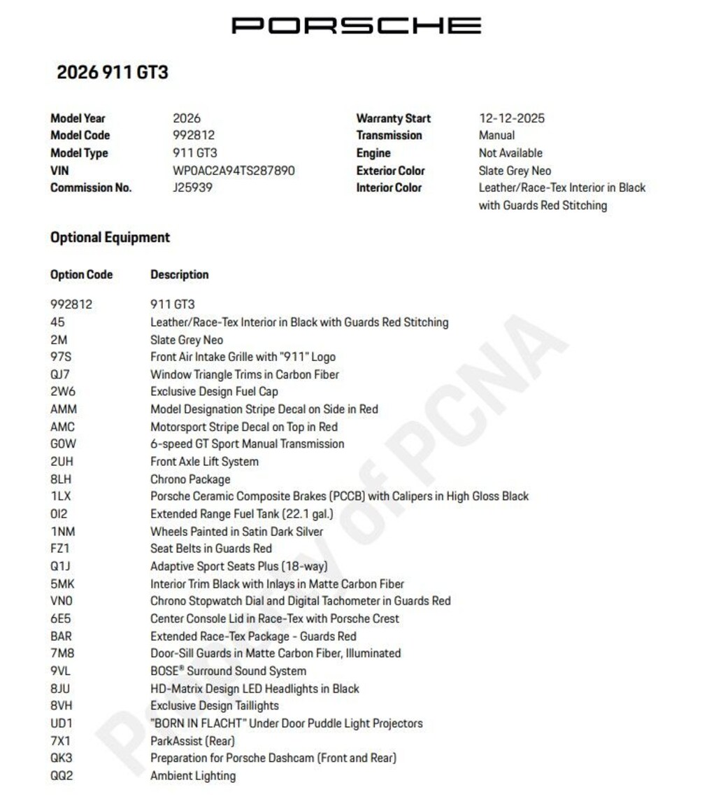 Certified 2026 Porsche 911 GT3 Coupe