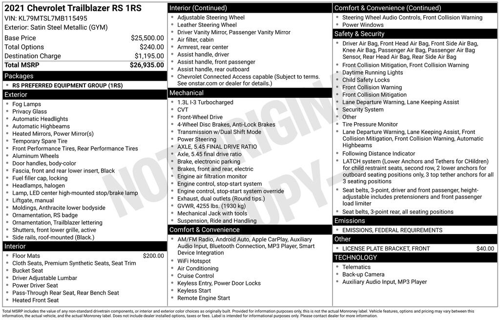 Used 2021 Chevrolet Trailblazer RS SUV