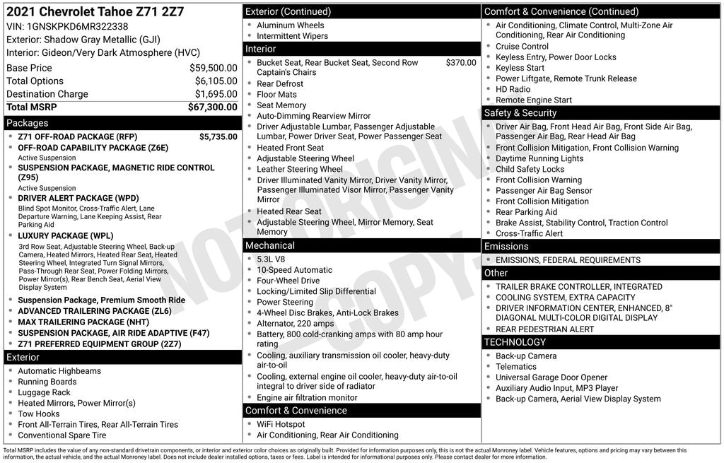 Used 2021 Chevrolet Tahoe Z71 SUV