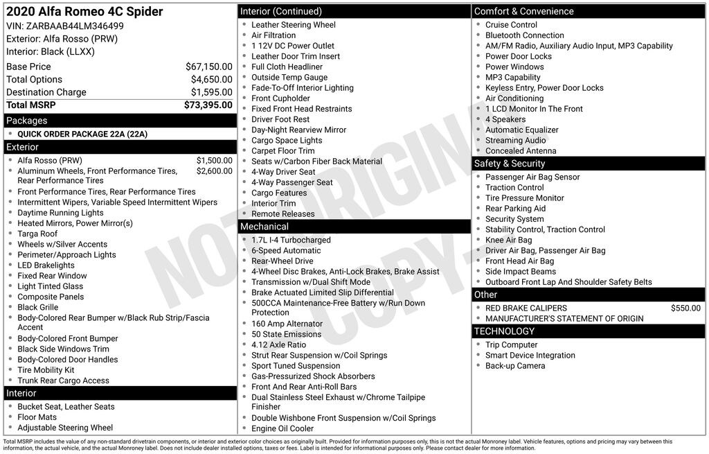 Used 2020 Alfa Romeo 4C Spider