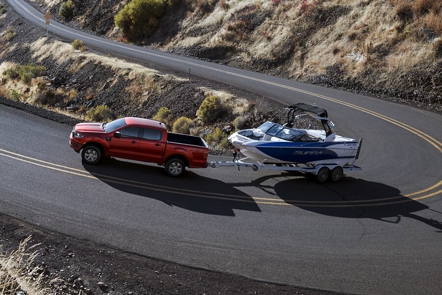 2023 Ford Ranger Towing a Boat Uphill