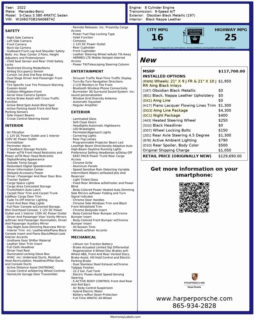 Image of 2022 Mercedes-Benz S-Class S 580 Sedan