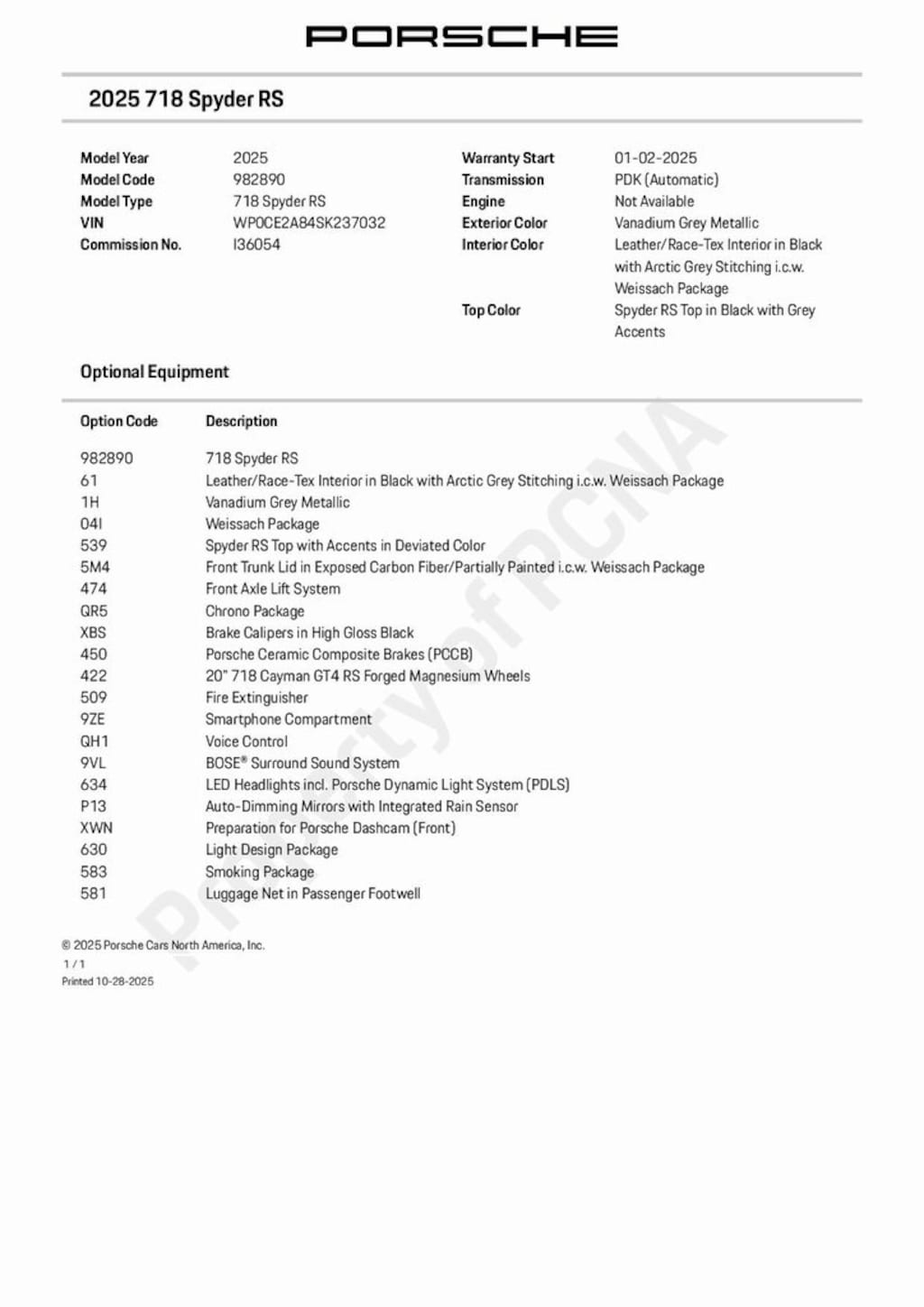 Used 2025 Porsche 718 Spyder Weissach Package Convertible
