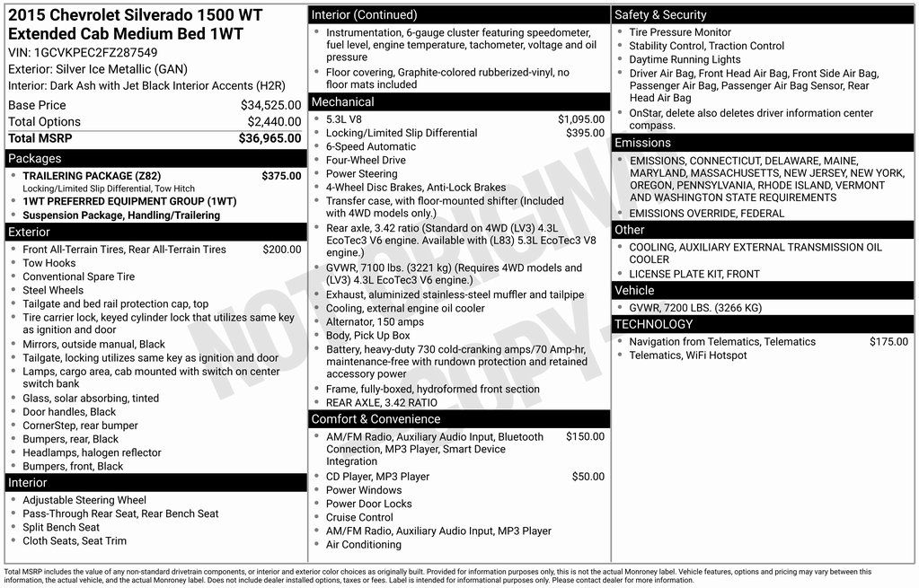 2015 Chevrolet Silverado 1500 Work Truck 1WT