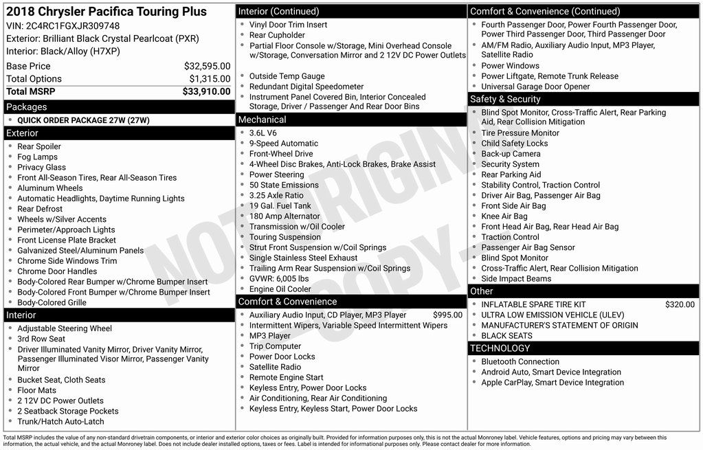 2018 Chrysler Pacifica Touring Plus