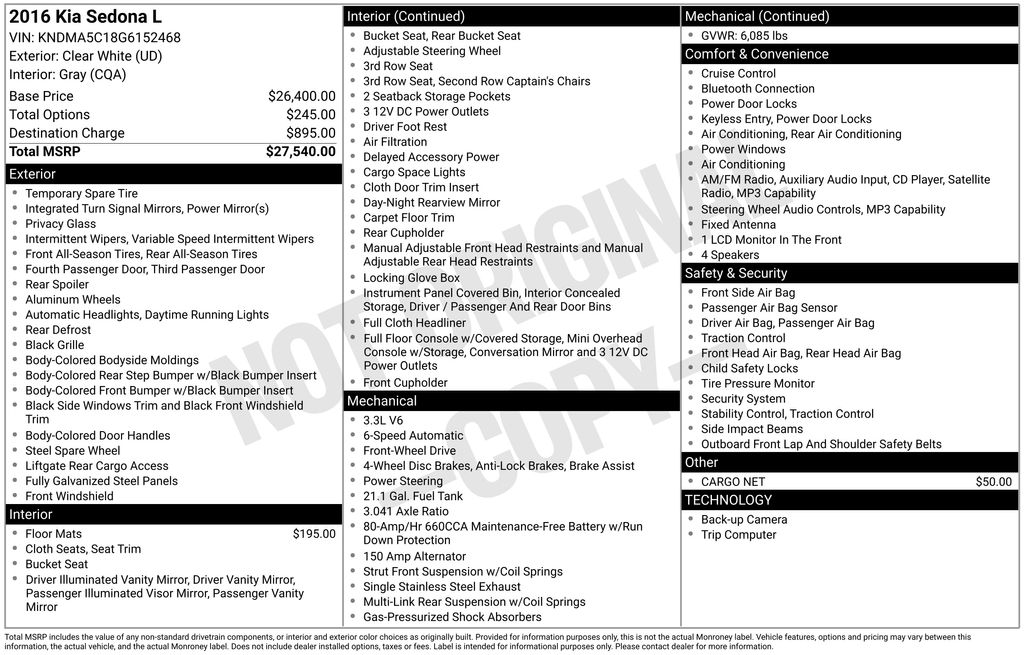 2016 Kia Sedona L