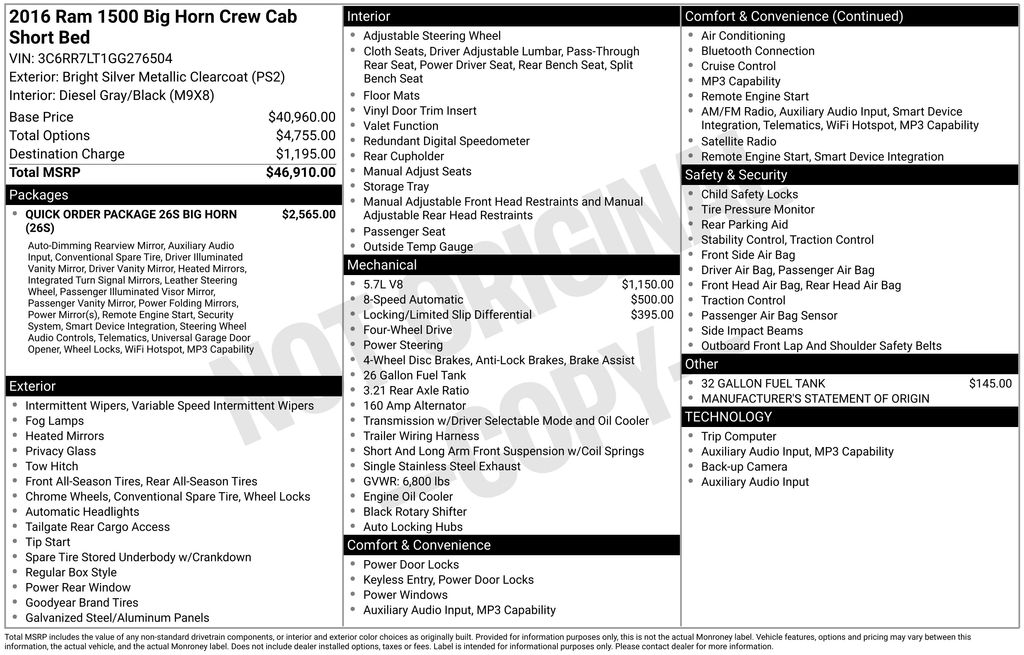 2016 RAM 1500 Big Horn 4x4 Crew Cab 5'7's photo