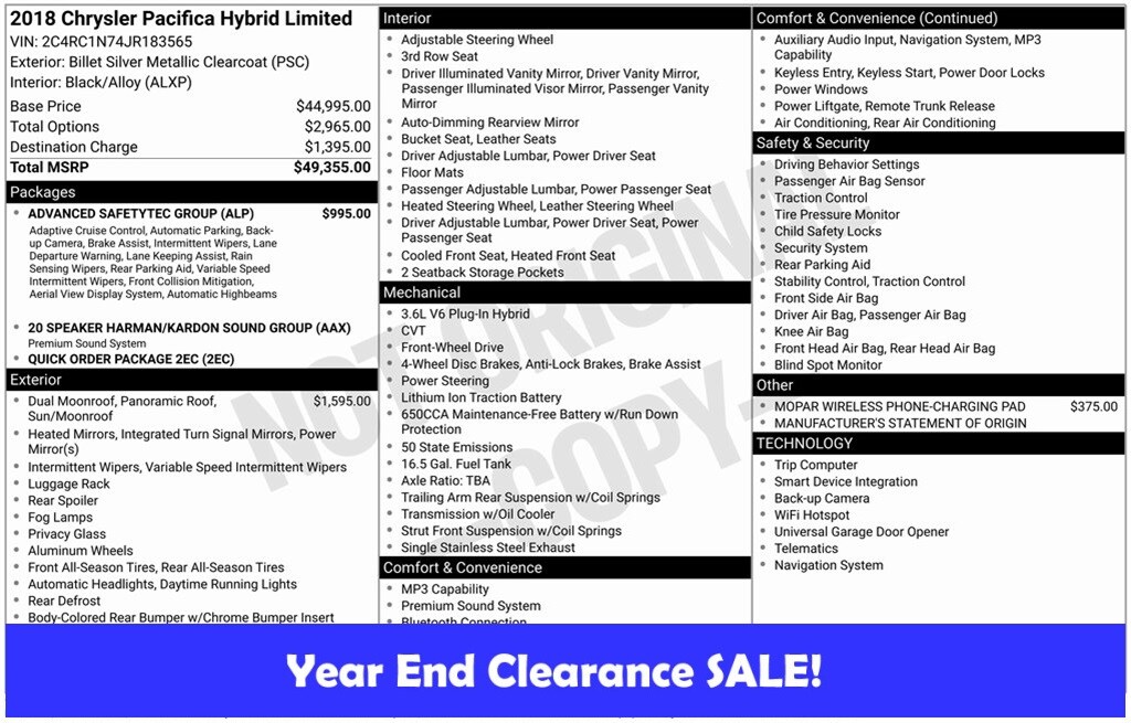 Used 2018 Chrysler Pacifica Hybrid Limited Minivan/Van