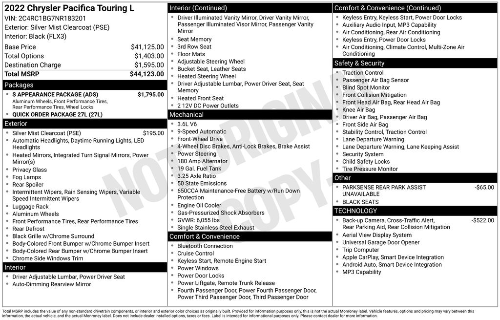 2022 Chrysler Pacifica Touring L's photo