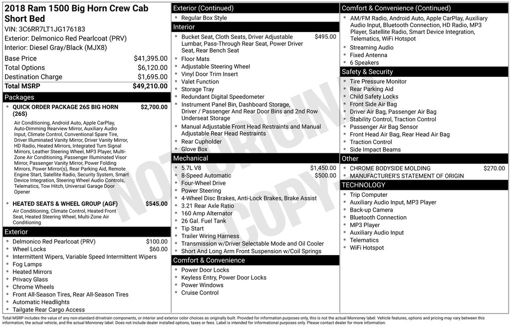 2018 RAM Ram 1500 Pickup Big Horn