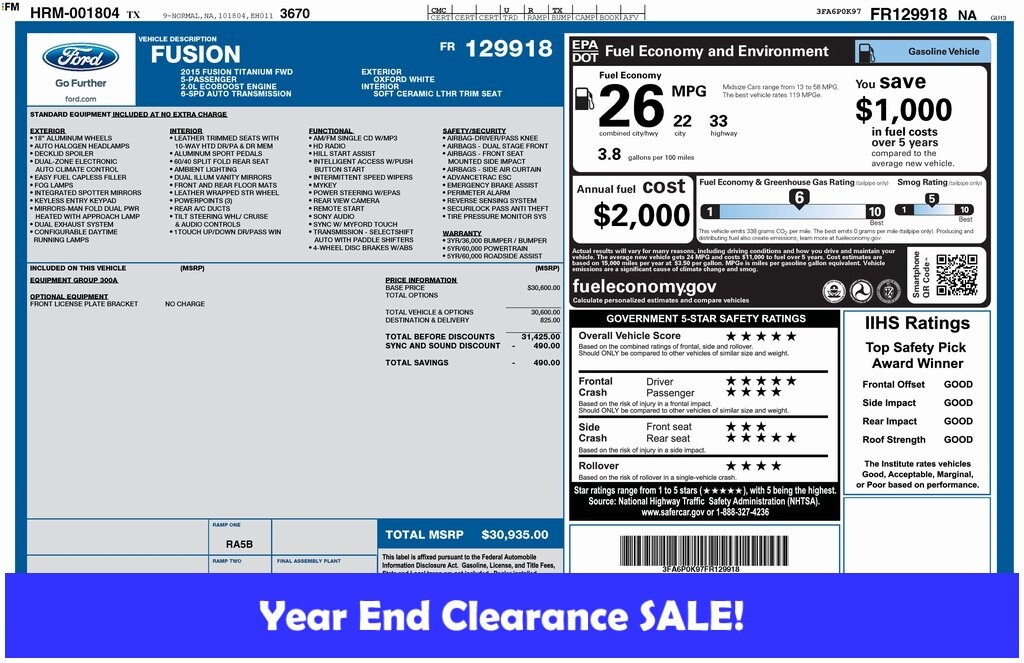 Used 2015 Ford Fusion Titanium Sedan