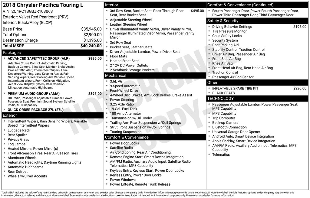 2018 Chrysler Pacifica Touring L's photo