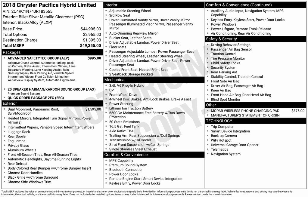 2018 Chrysler Pacifica Hybrid Limited's photo