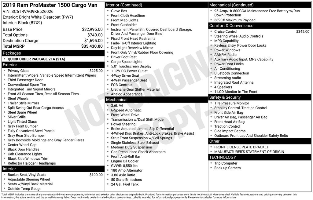2019 RAM ProMaster 1500 136" WB Low Roof's photo