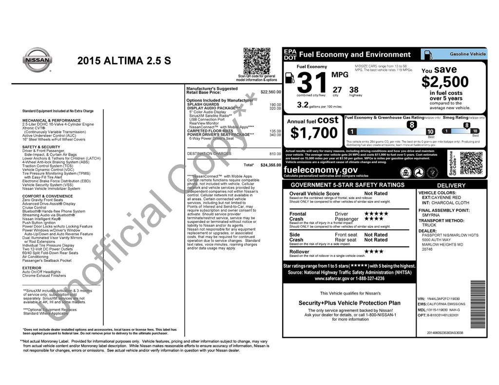 2015 Nissan Altima 2.5 S's photo