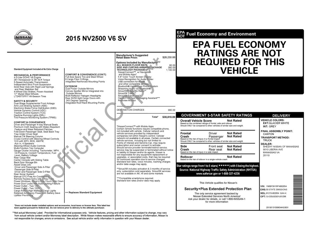 2015 Nissan NV Cargo SV