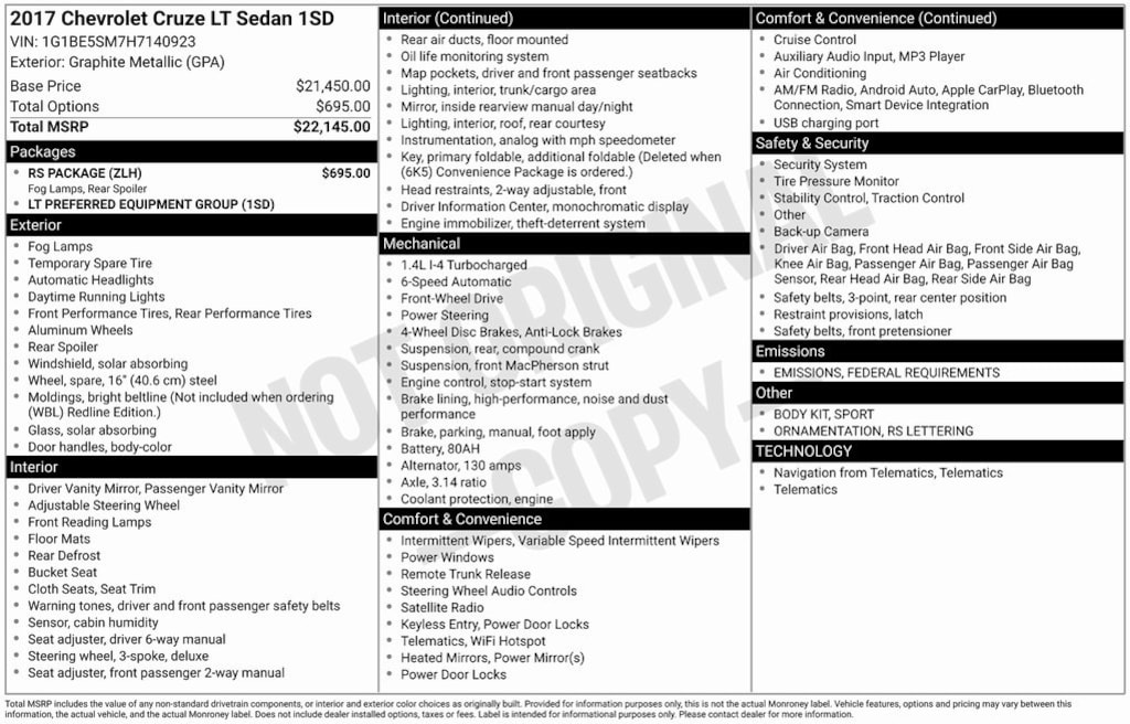 Certified 2017 Chevrolet Cruze LT Sedan