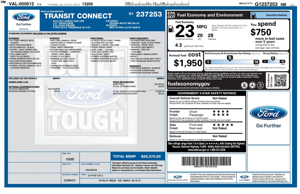 2016 Ford Transit Connect Van XLT LWB (Rear 180 Degree Door)'s photo