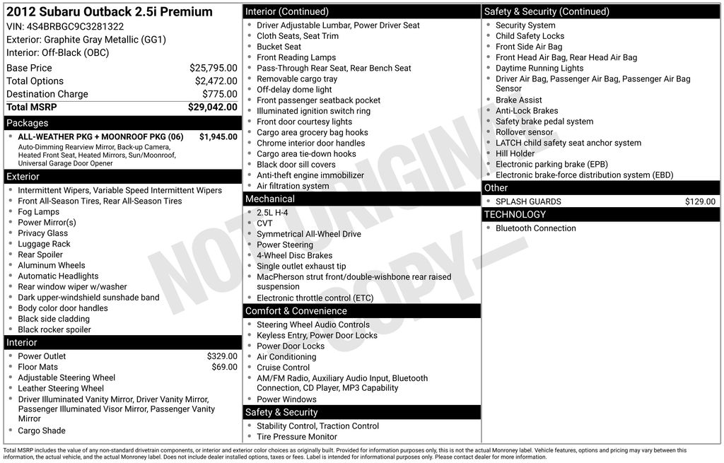 2012 Subaru Outback Premium