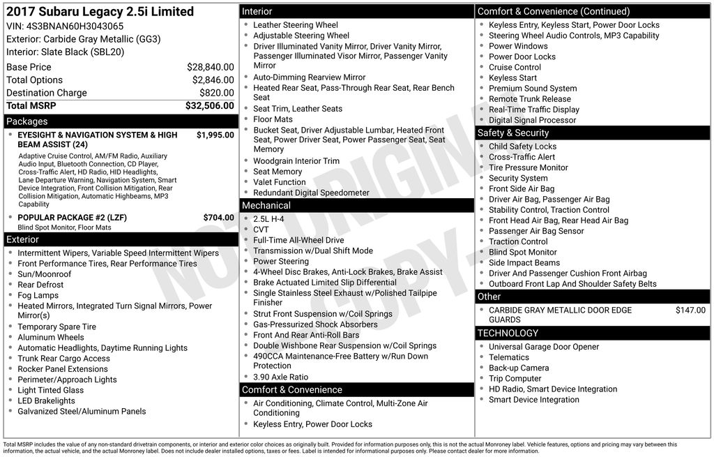 2017 Subaru Legacy Limited's photo