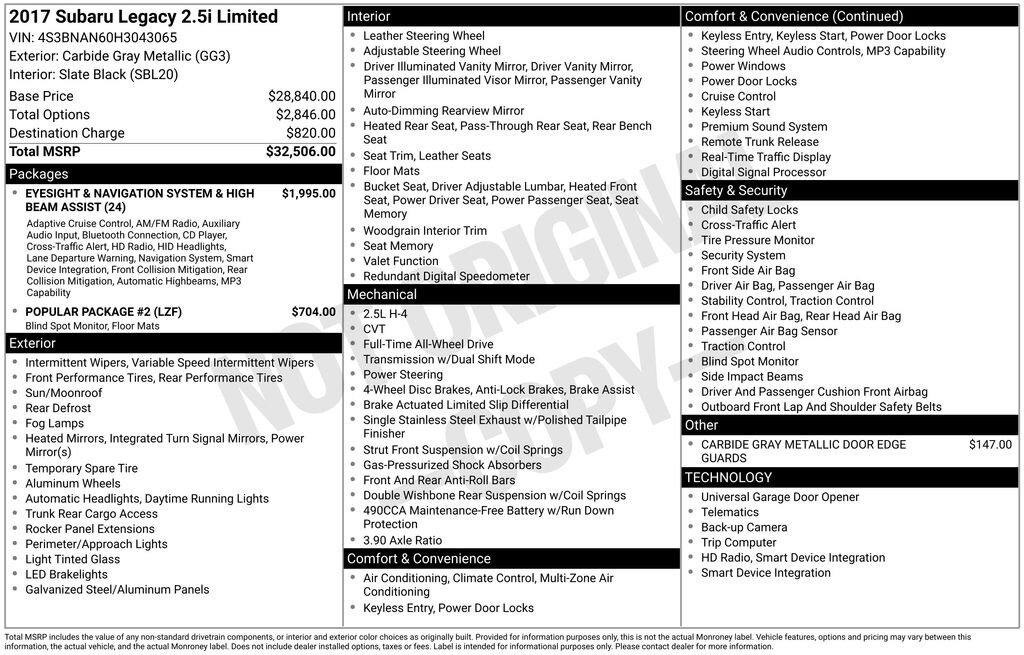 Used 2017 Subaru Legacy 2.5i Sedan