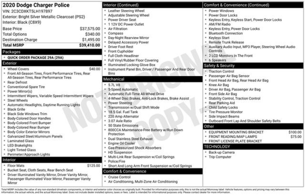 Used 2020 Dodge Charger Police Sedan