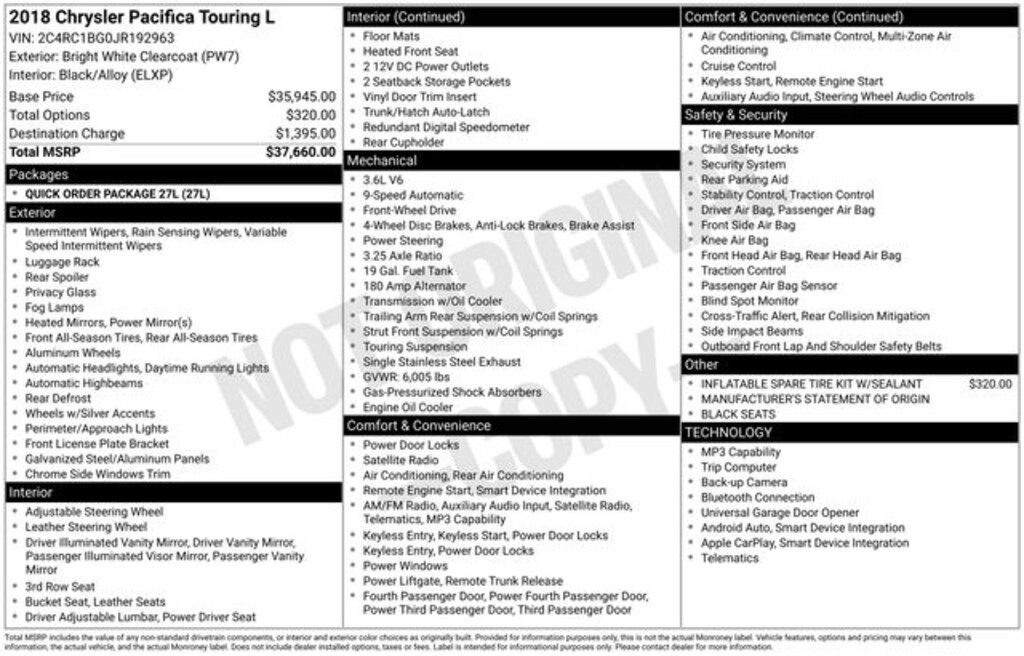 Used 2018 Chrysler Pacifica Touring L Van