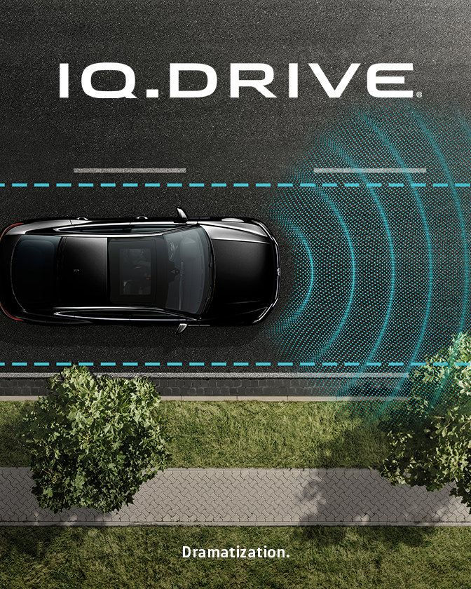 Visual representation of the IQ.DRIVE safety sensors on the 2026 Volkswagen Jetta GLI.