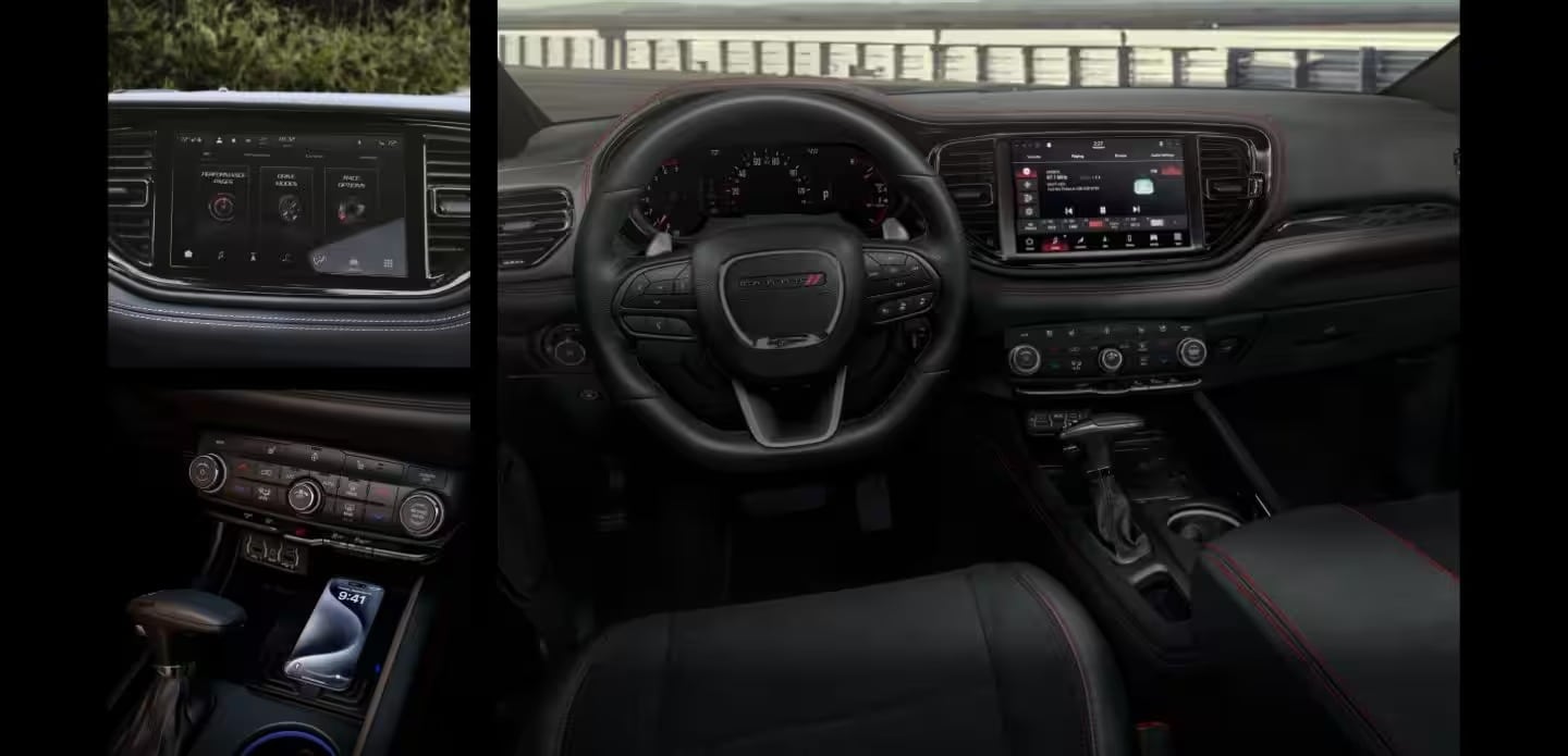 The 10.1-inch Uconnect 5 touchscreen in the 2026 Dodge Durango dashboard.