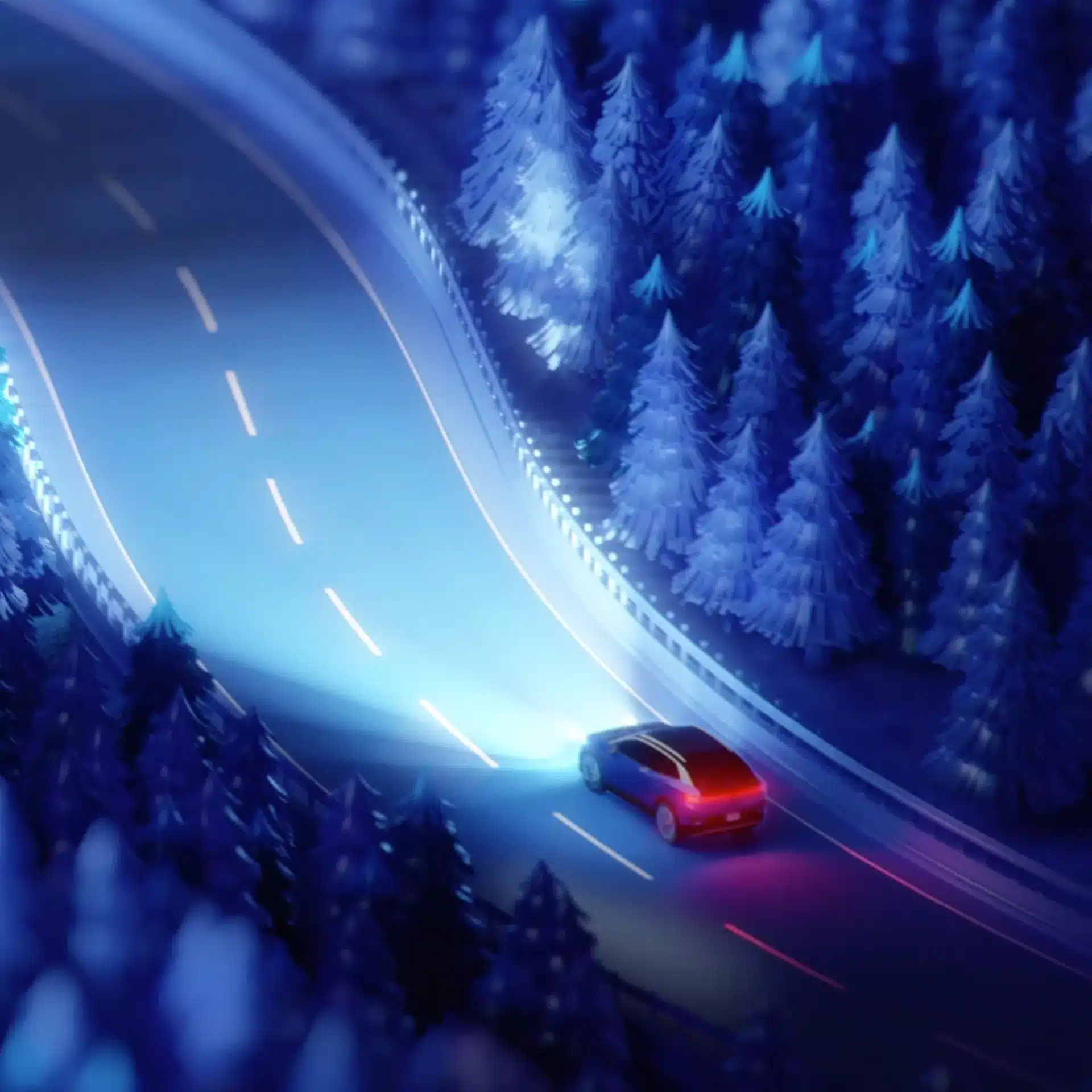 2026 Volkswagen Tiguan driving smoothly on a wet road, highlighting its handling.