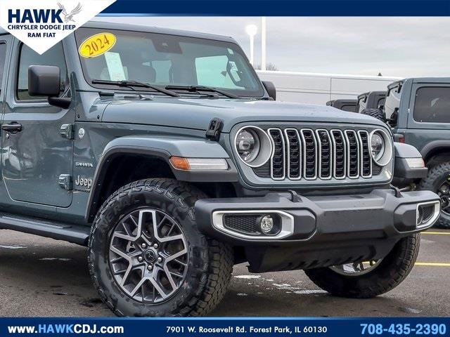 Certified 2024 Jeep Wrangler 4-Door Sahara with VIN 1C4PJXEGXRW259535 for sale in Plainfield, IL