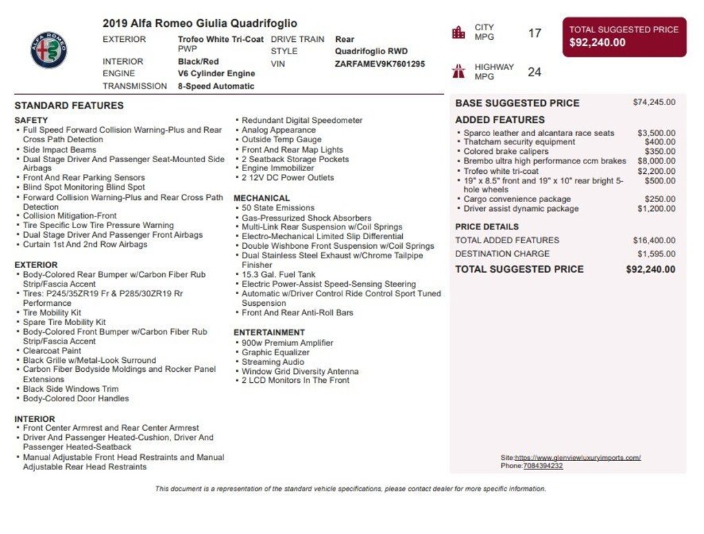 Used 2019 Alfa Romeo Giulia Quadrifoglio Quadrifoglio RWD