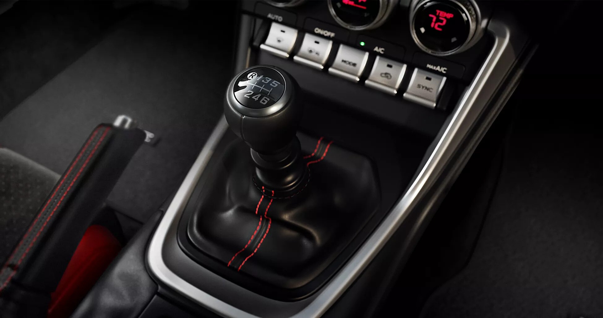 A close up shot of the manual shifter of the 2025 Subaru BRZ. 