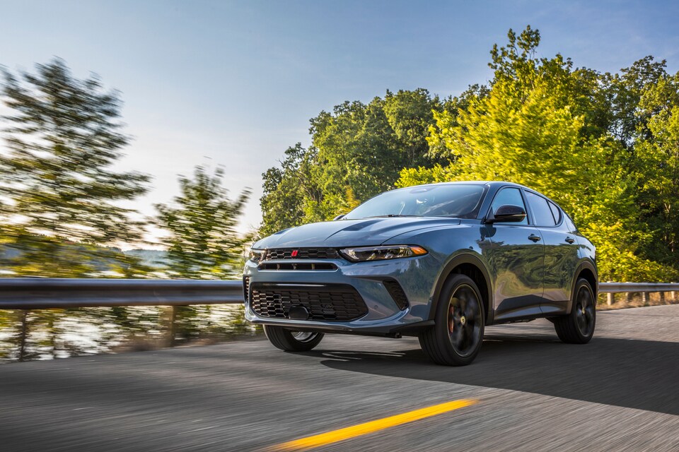 2023 Dodge Hornet in Blue, driving on road
