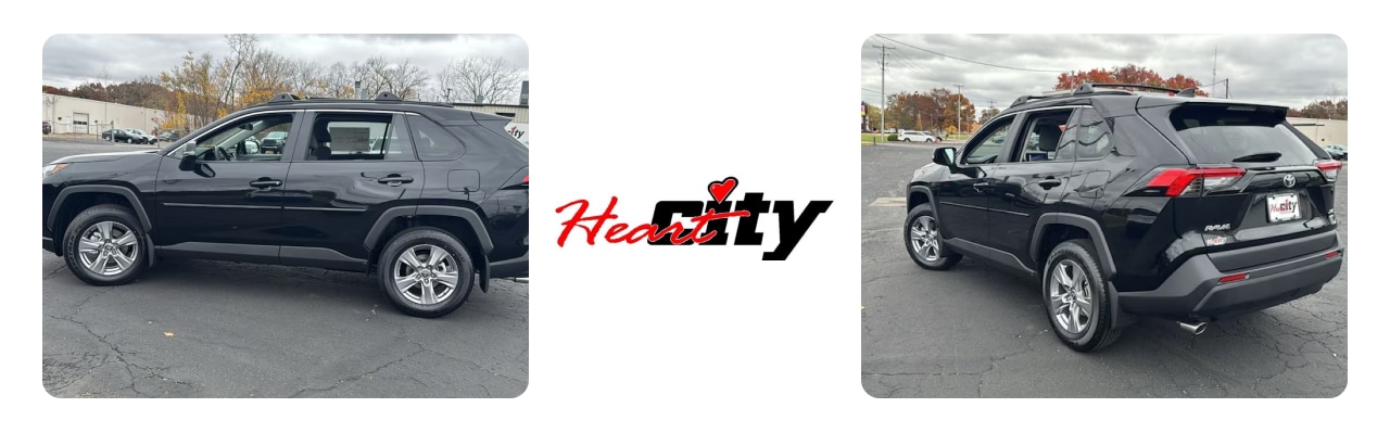 A sleek black Toyota RAV4 SUV, showcasing its sporty side profile and rugged exterior.