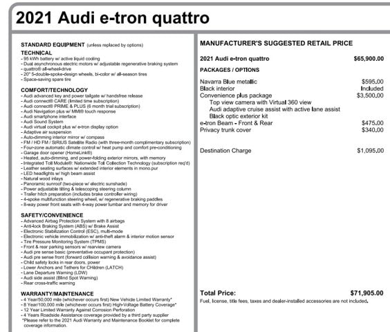 Used 2021 Audi e-tron Premium with VIN WA1AAAGE1MB023087 for sale in Pontiac, IL