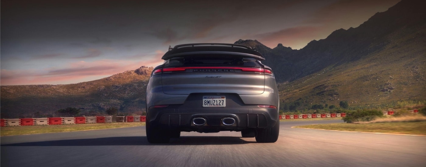 Grey 2026 Porsche Cayenne Turbo GT on a racetrack