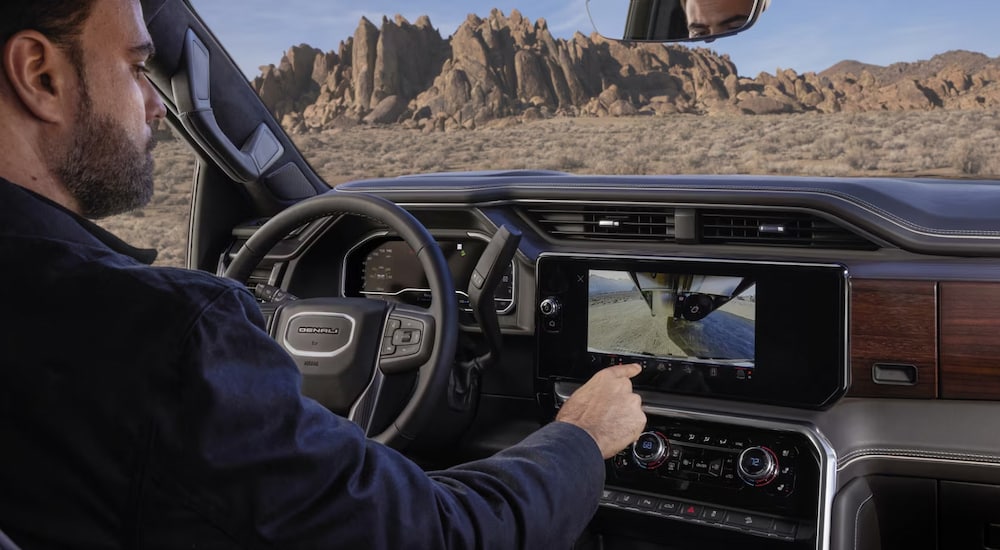 The rear camera view displayed in a 2024 GMC Sierra HD Denali.