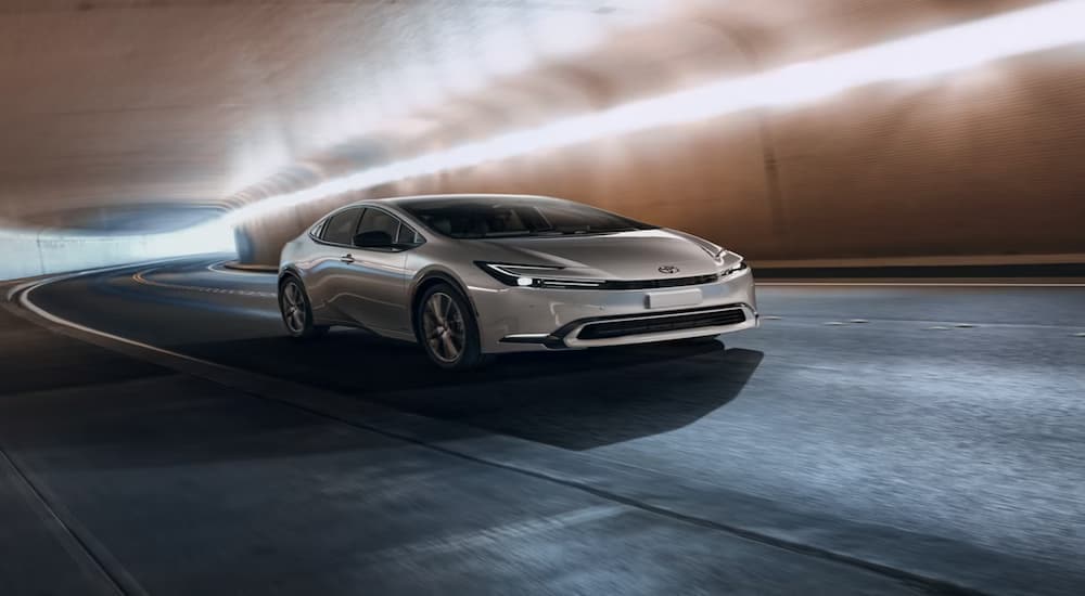 A silver 2026 Toyota Prius driving in a tunnel