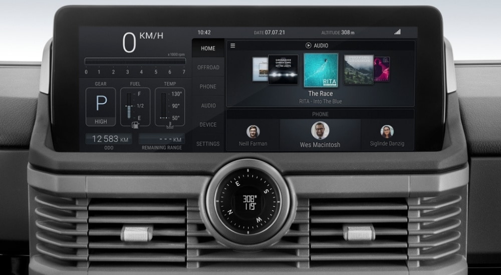 The infotainment screen is shown in a 2025 INEOS Grenadier.