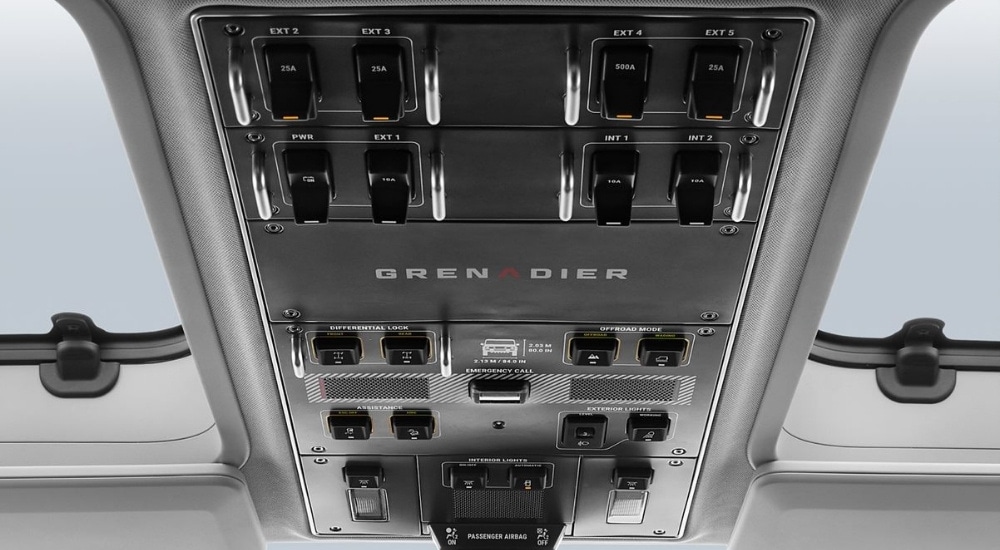 Overhead controls are shown in a 2025 INEOS Grenadier.