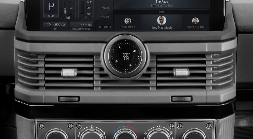 Infotainment screen and center console in an INEOS Grenadier.