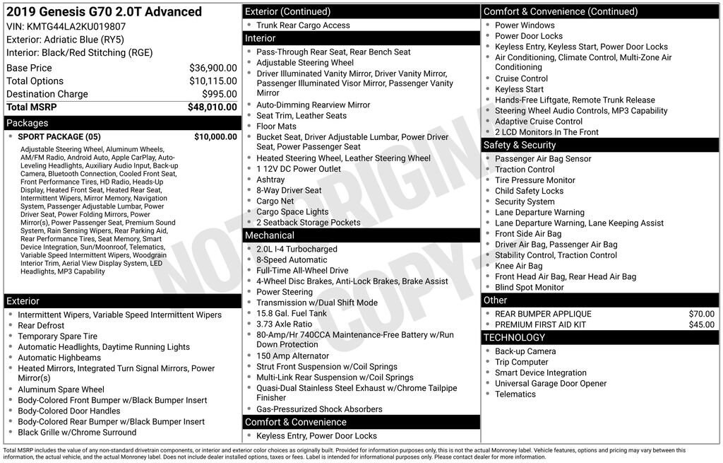 Used 2019 Genesis G70 2.0T Advanced Sedan