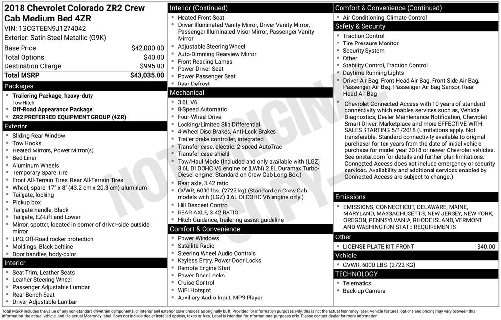 Used 2018 Chevrolet Colorado 4WD ZR2 Truck